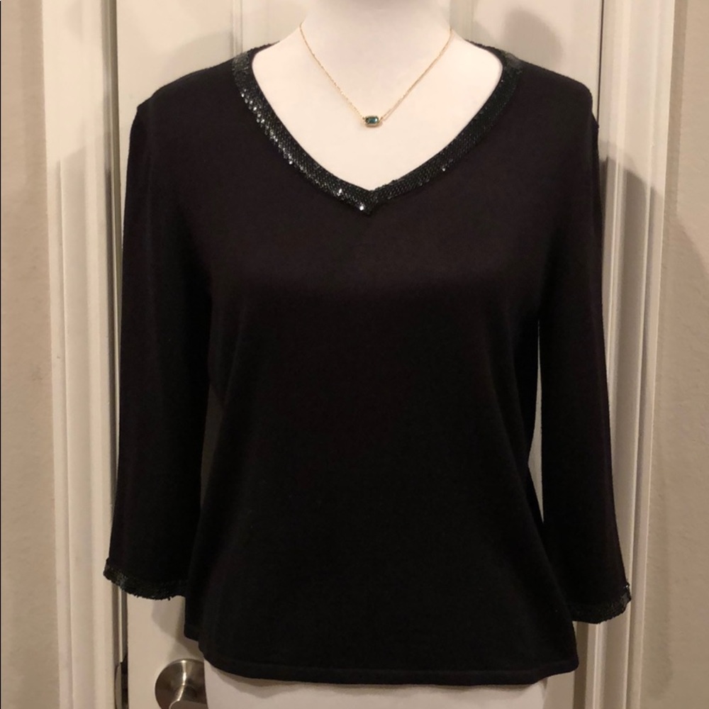 REQUIREMENTS Black Sweater Beaded Neckline & Arms
